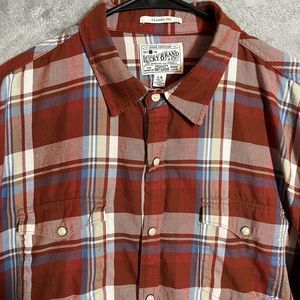 Lucky Brand Shirt Men's Large Red Plaid Pearl‎ Snap Classic Fit Plaid Western